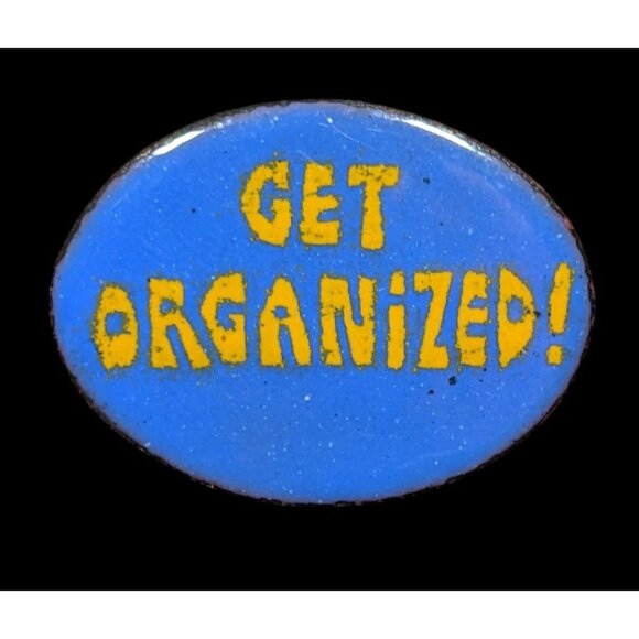 Vintage "Get Organized!" Blue And Yellow Brooch - Picture 1 of 4